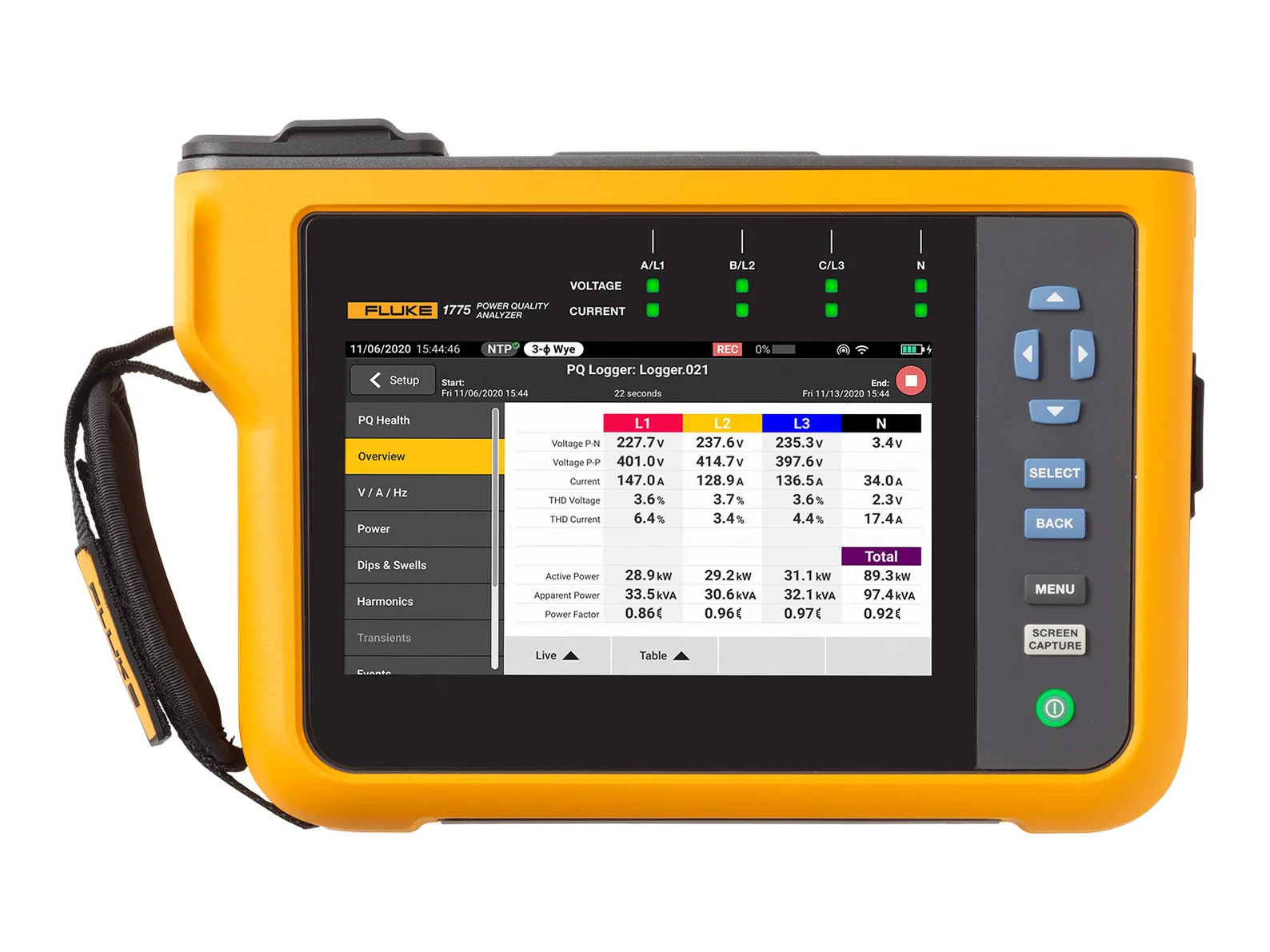 Fluke 1775 Analizador de calidad eléctrica trifásico — Comprobación Eléctrica