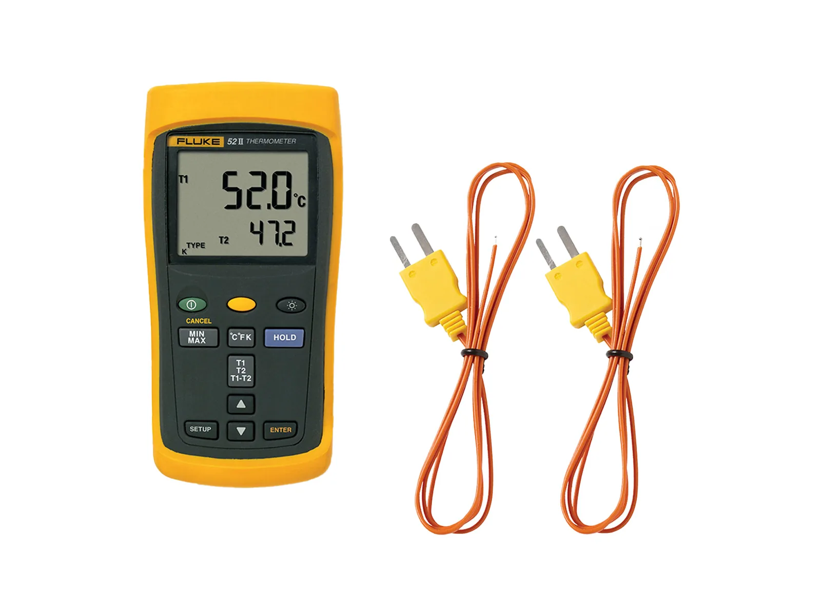Fluke 52 II Termómetro digital de 2 canales con entrada de termocupla K/J/T/E — Medición de Temperatura
