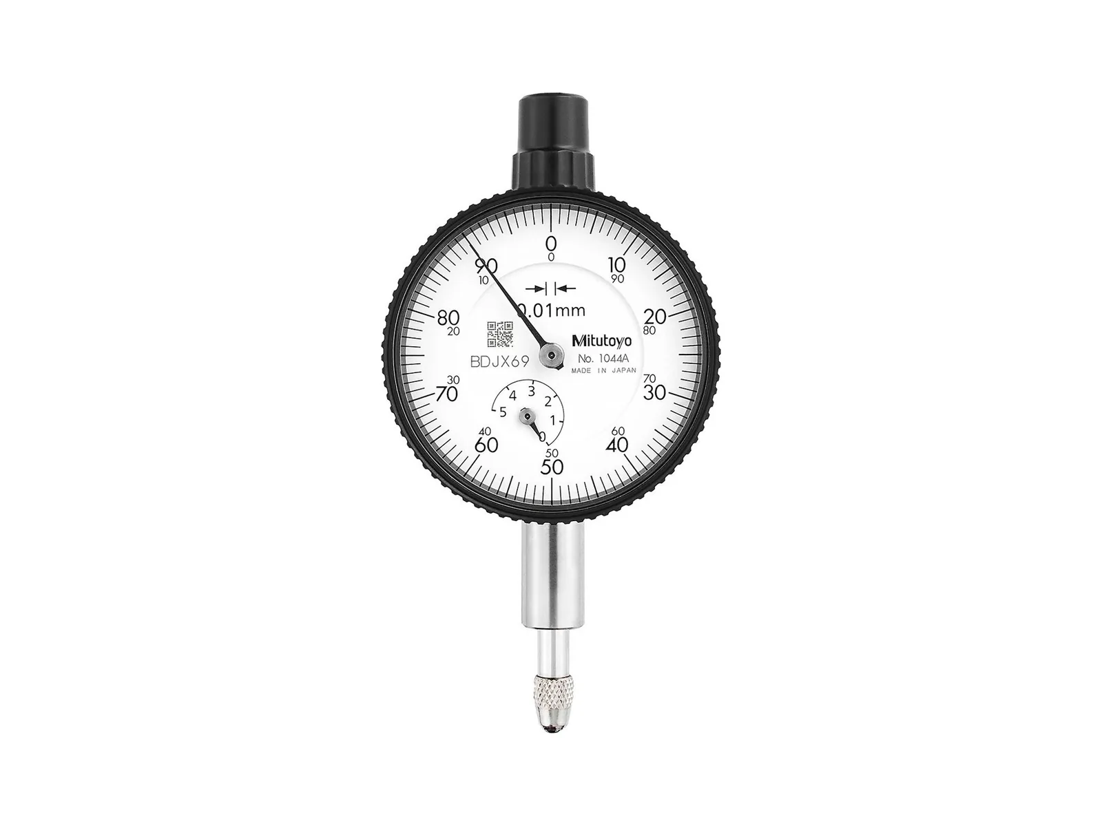 Mitutoyo 1044A Reloj comparador analógico, alcance 5 mm, graduación 0,01 mm, con tapa trasera con oreja — Metrología Mitutoyo
